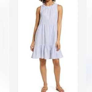 beachlunchlounge Blue and White Striped Midi Dress